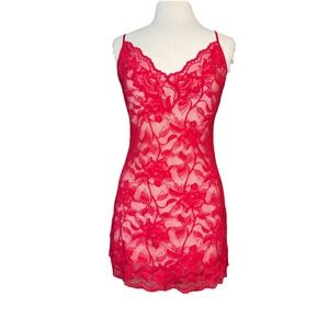 Victoria's Secret Red Stretch‎ Lace Nightie Chemise Size Large Sheer